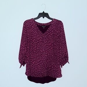 Fortune + Ivy Purple and Pink Leopard Print V-Neck Blouse
